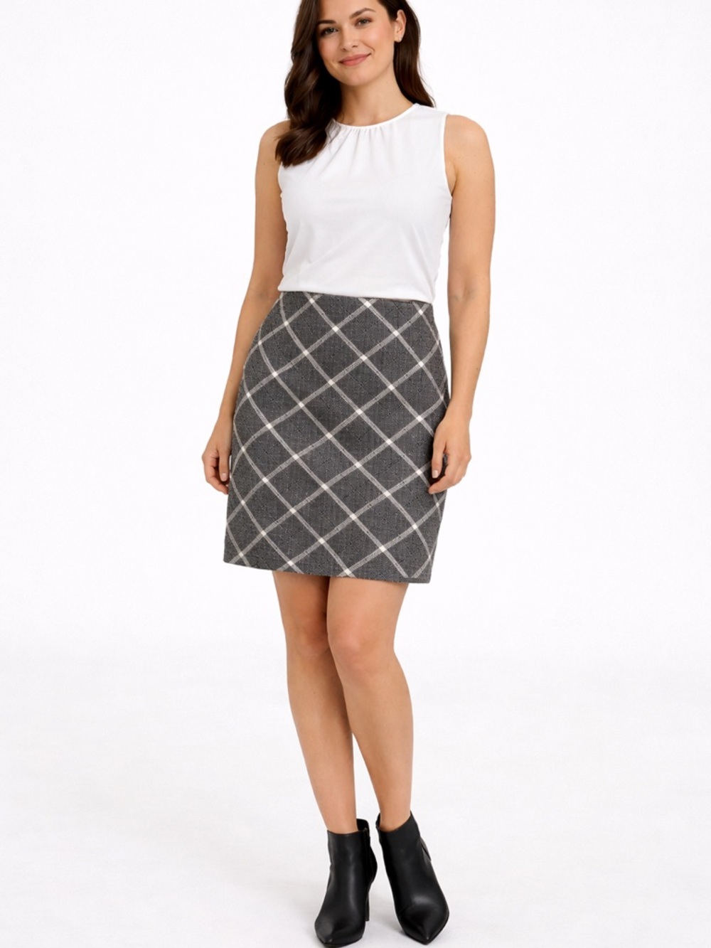 White House Black Market Skirt Size 10 Black White Plaid Mini A-Line Career Chic